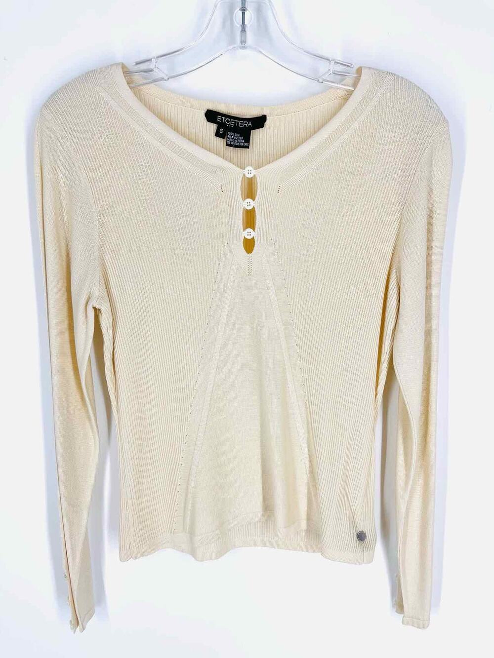 Etcetera Size S Beige Button(s) Ribbed AS IS Designer Top-Long Sleeve